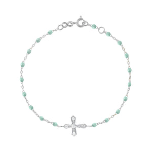 Gigi Clozeau - Classic Cross Vintage Diamond Jade bracelet, White Gold, 6.7"
