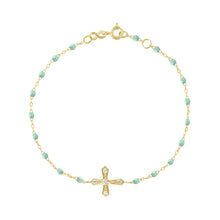 Gigi Clozeau - Classic Cross Vintage Diamond Jade bracelet, Yellow Gold, 6.7"
