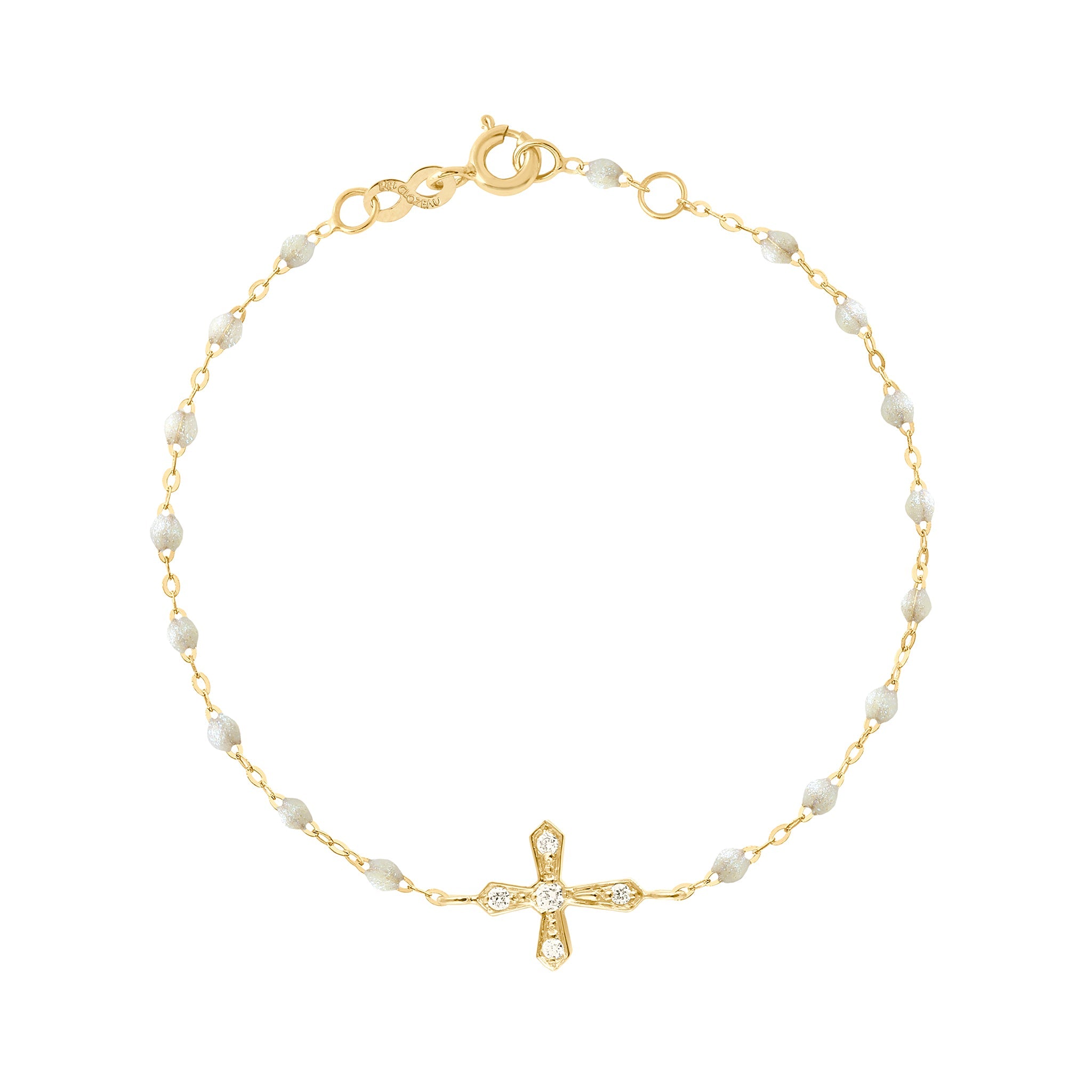 Gigi Clozeau - Classic Cross Vintage Diamond Opal bracelet, Yellow Gold, 6.7"