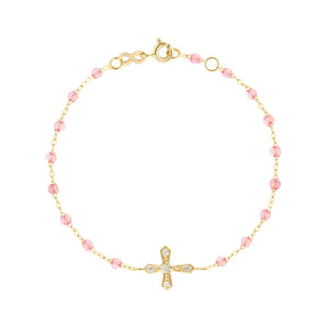 Gigi Clozeau - Classic Cross Vintage Diamond Rosee bracelet, Yellow Gold, 6.7"