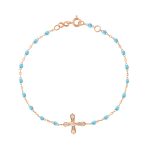 Gigi Clozeau - Classic Cross Vintage Diamond Turquoise bracelet, Rose Gold, 6.7"