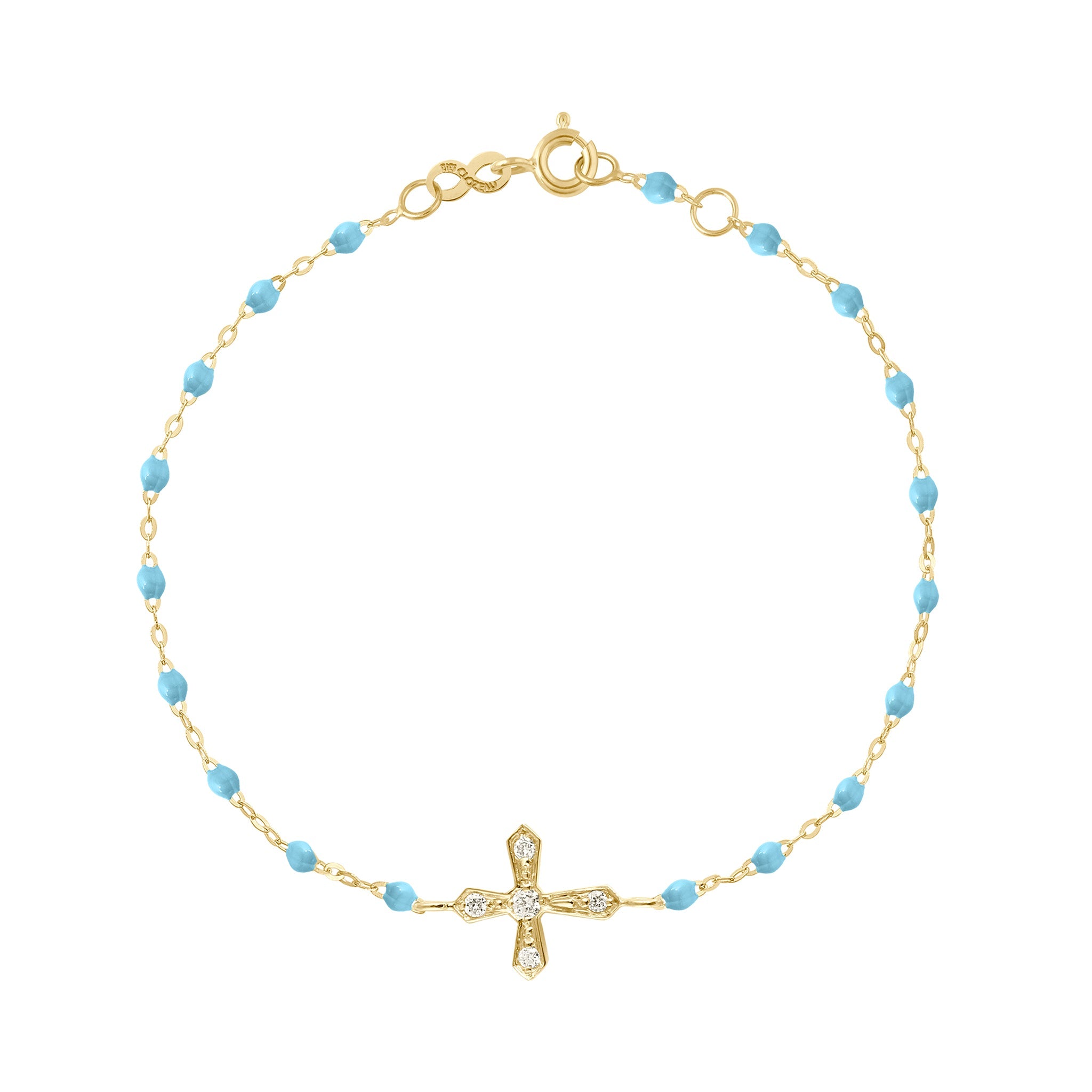 Gigi Clozeau - Classic Cross Vintage Diamond Turquoise bracelet, Yellow Gold, 6.7"