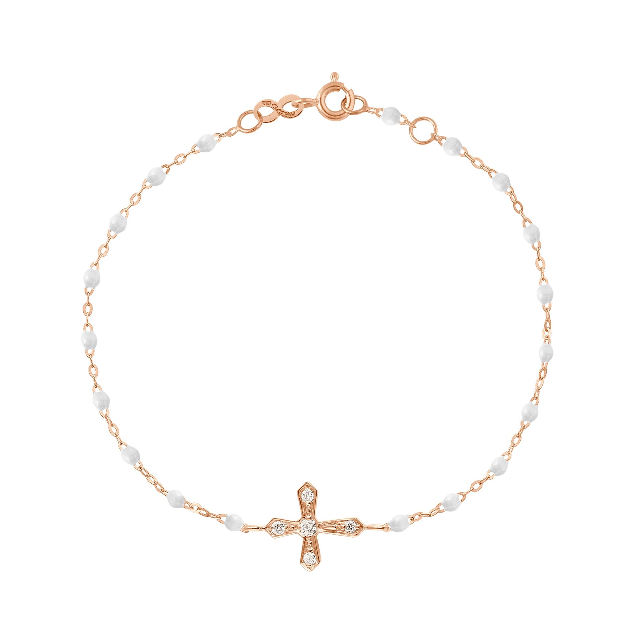 Gigi Clozeau - Classic Cross Vintage Diamond White bracelet, Rose Gold, 6.7"