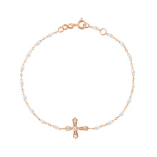 Gigi Clozeau - Classic Cross Vintage Diamond White bracelet, Rose Gold, 6.7"