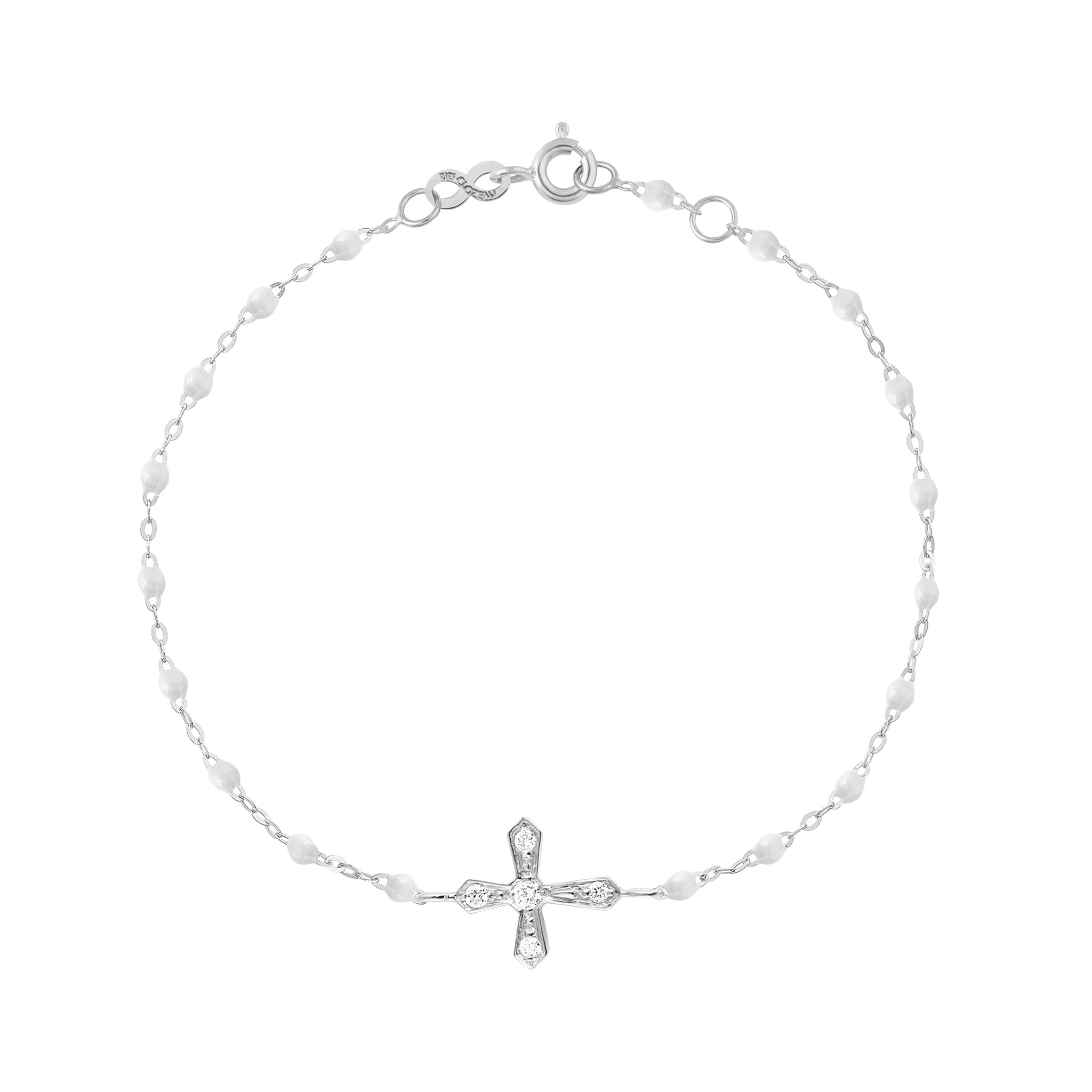 Gigi Clozeau - Classic Cross Vintage Diamond White bracelet, White Gold, 6.7"