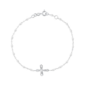 Gigi Clozeau - Classic Cross Vintage Diamond White bracelet, White Gold, 6.7"