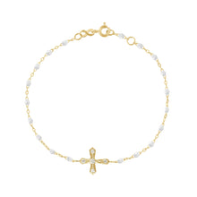 Gigi Clozeau - Classic Cross Vintage Diamond White bracelet, Yellow Gold, 6.7"