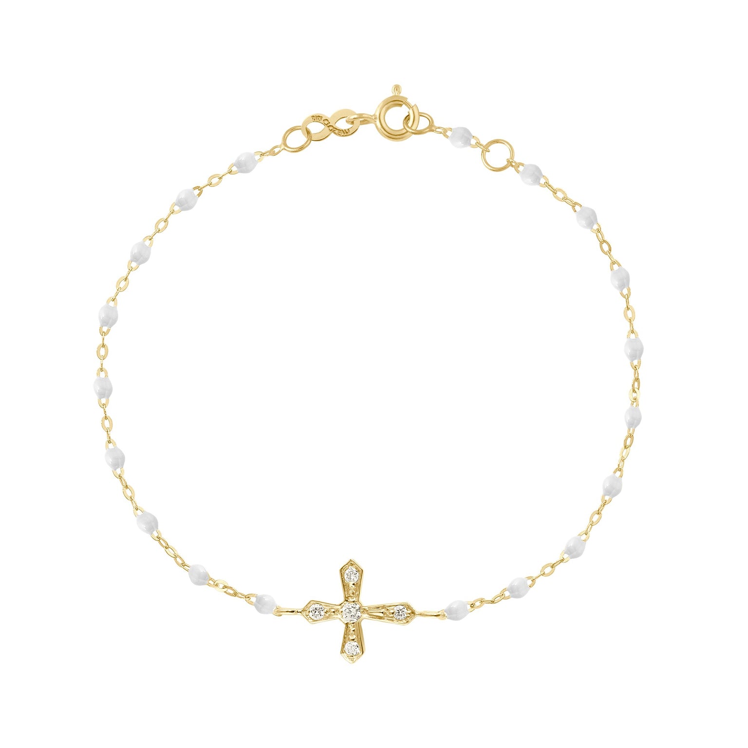 Gigi Clozeau - Classic Cross Vintage Diamond White bracelet, Yellow Gold, 6.7"