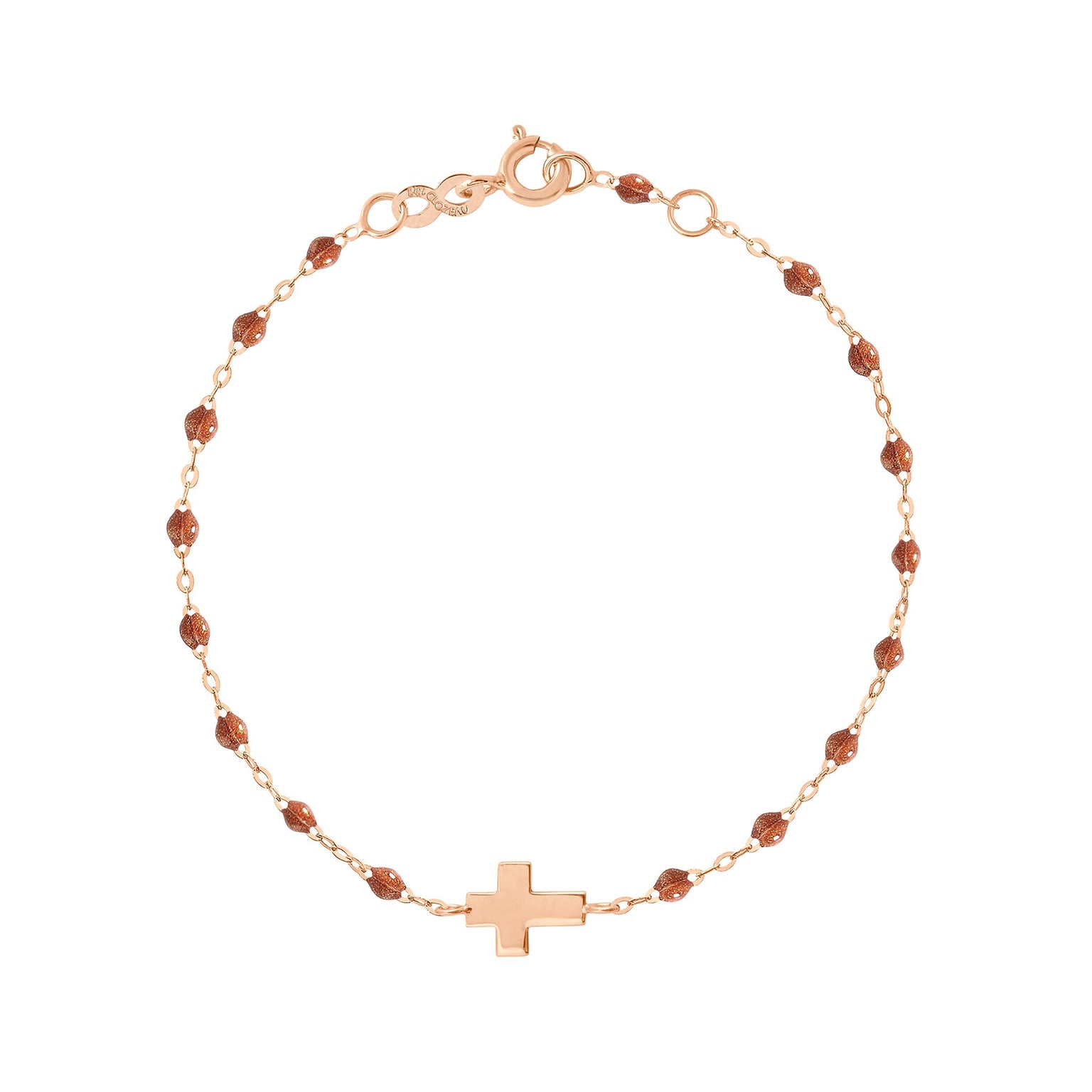 Gigi Clozeau - Classic Fauve Cross Charm Bracelet, Rose Gold, 6.7"