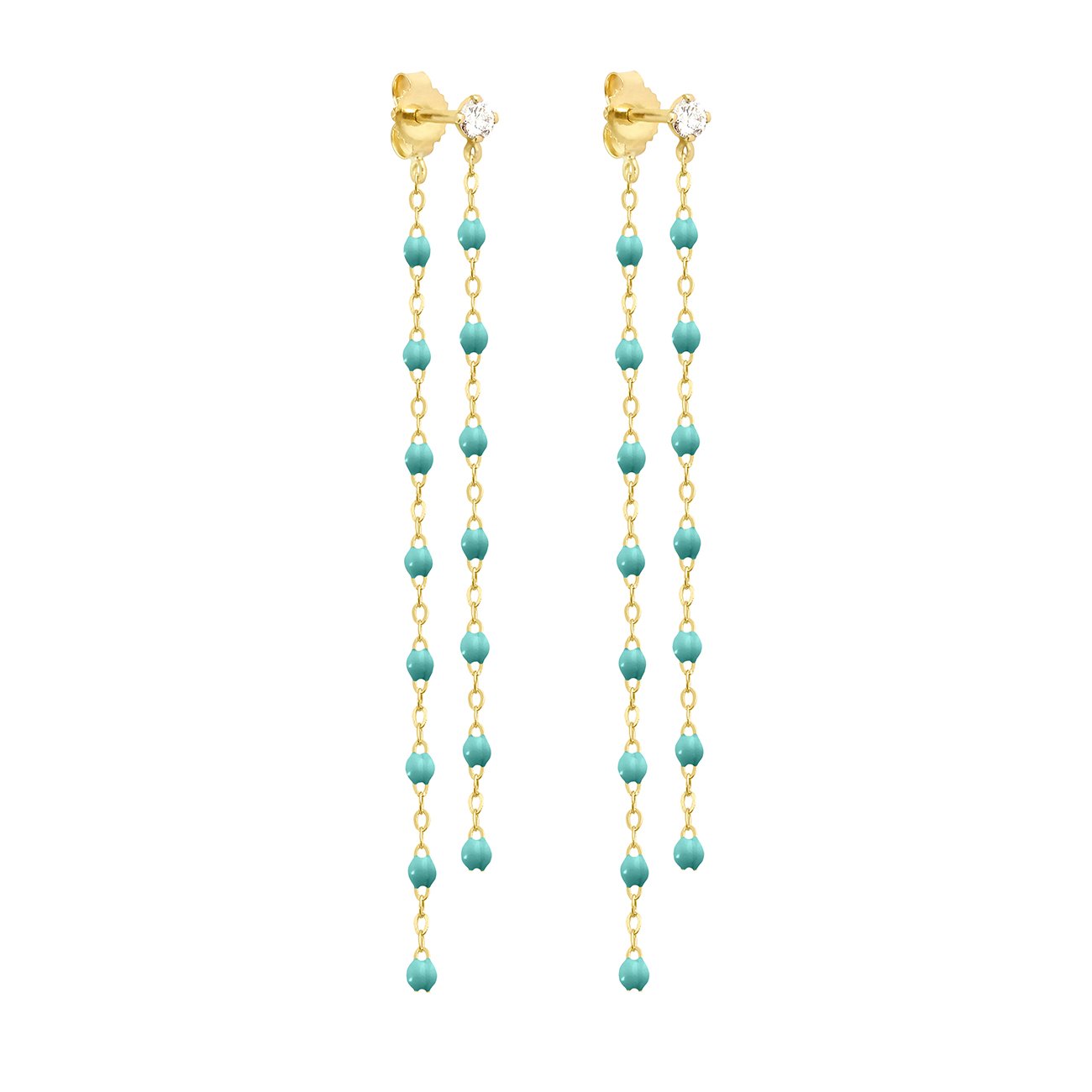 Classic Gigi dangling Turquoise Green diamond earrings, Yellow