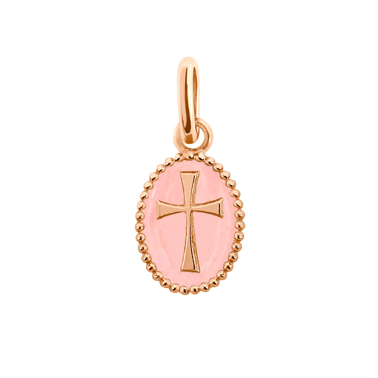 Gigi Clozeau - Cross Baby Pink Resin pendant, Rose Gold