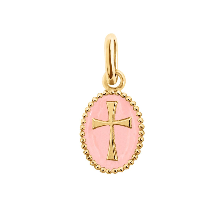 Gigi Clozeau - Cross Baby Pink Resin pendant, Yellow Gold