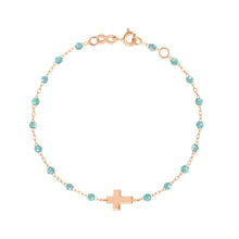 Gigi Clozeau - Cross Charm Classic Gigi Aqua bracelet, Rose Gold, 6.7"