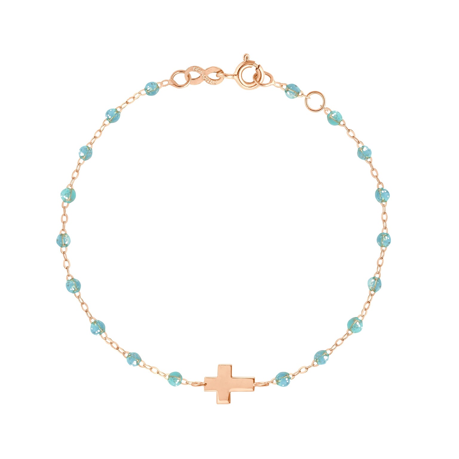 Gigi Clozeau - Cross Charm Classic Gigi Aqua bracelet, Rose Gold, 6.7"
