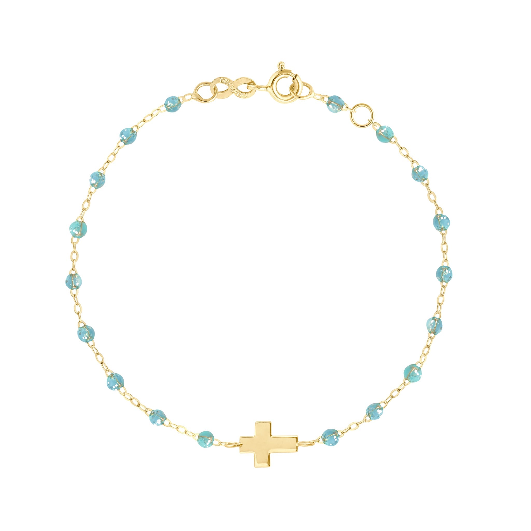 Gigi Clozeau - Cross Charm Classic Gigi Aqua bracelet, Yellow Gold, 6.7"