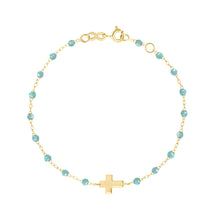 Gigi Clozeau - Cross Charm Classic Gigi Aqua bracelet, Yellow Gold, 6.7"