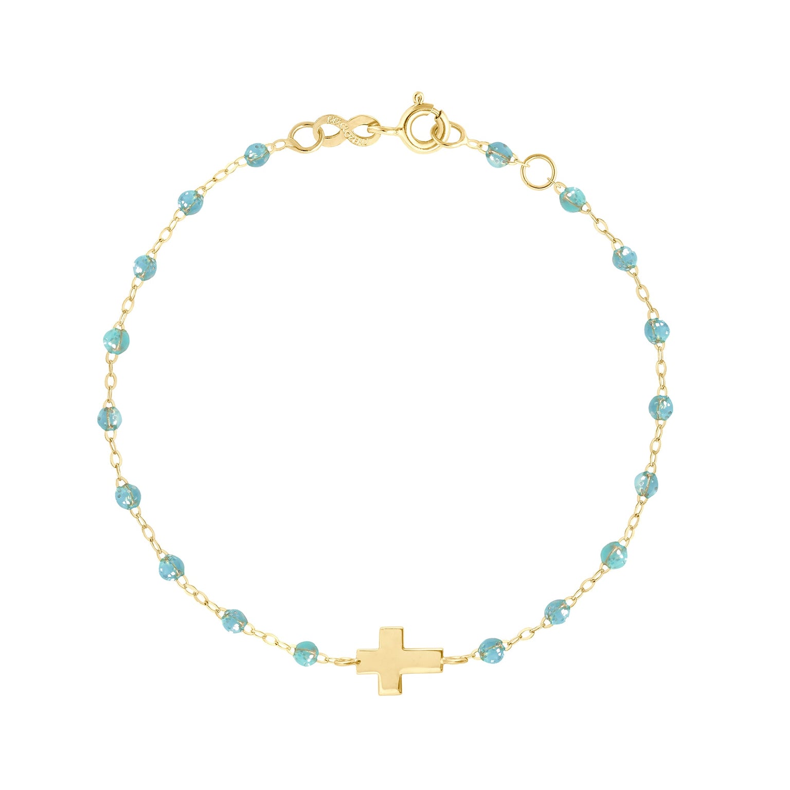 Gigi Clozeau - Cross Charm Classic Gigi Aqua bracelet, Yellow Gold, 6.7"