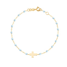 Gigi Clozeau - Cross Charm Classic Gigi Baby Blue bracelet, Yellow Gold, 6.7"
