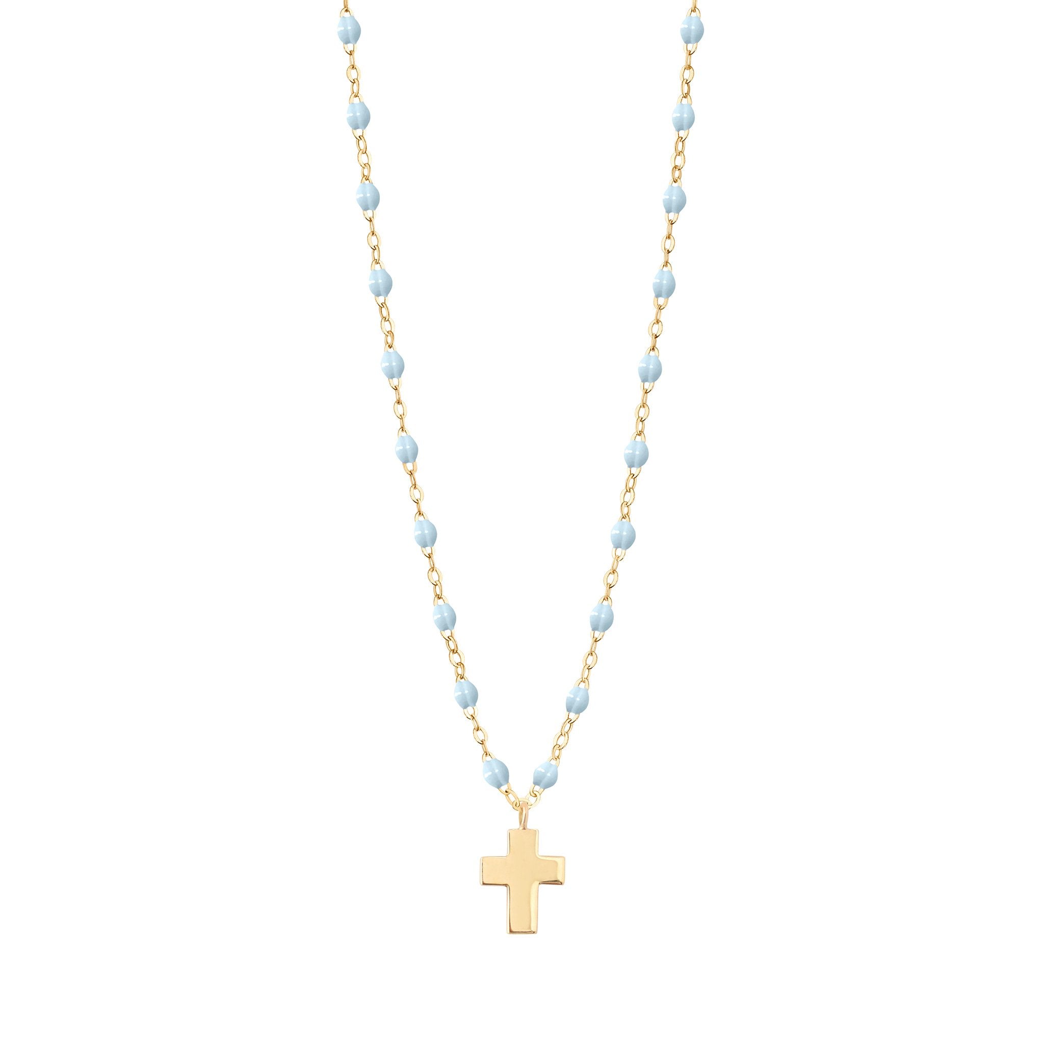 Gigi Clozeau - Cross Charm Classic Gigi Baby Blue necklace, Yellow Gold, 16.5"