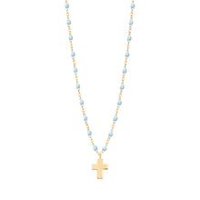 Gigi Clozeau - Cross Charm Classic Gigi Baby Blue necklace, Yellow Gold, 16.5"