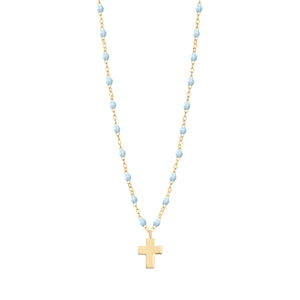 Gigi Clozeau - Cross Charm Classic Gigi Baby Blue necklace, Yellow Gold, 16.5"