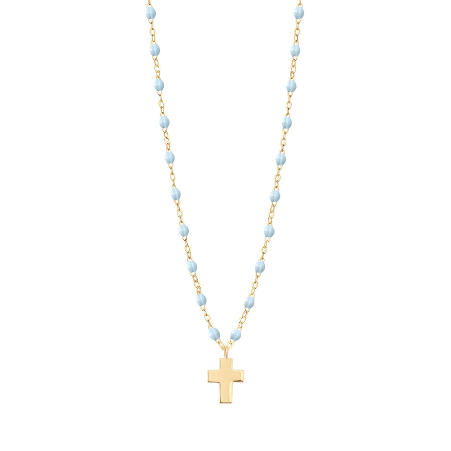 Gigi Clozeau - Cross Charm Classic Gigi Baby Blue necklace, Yellow Gold, 16.5