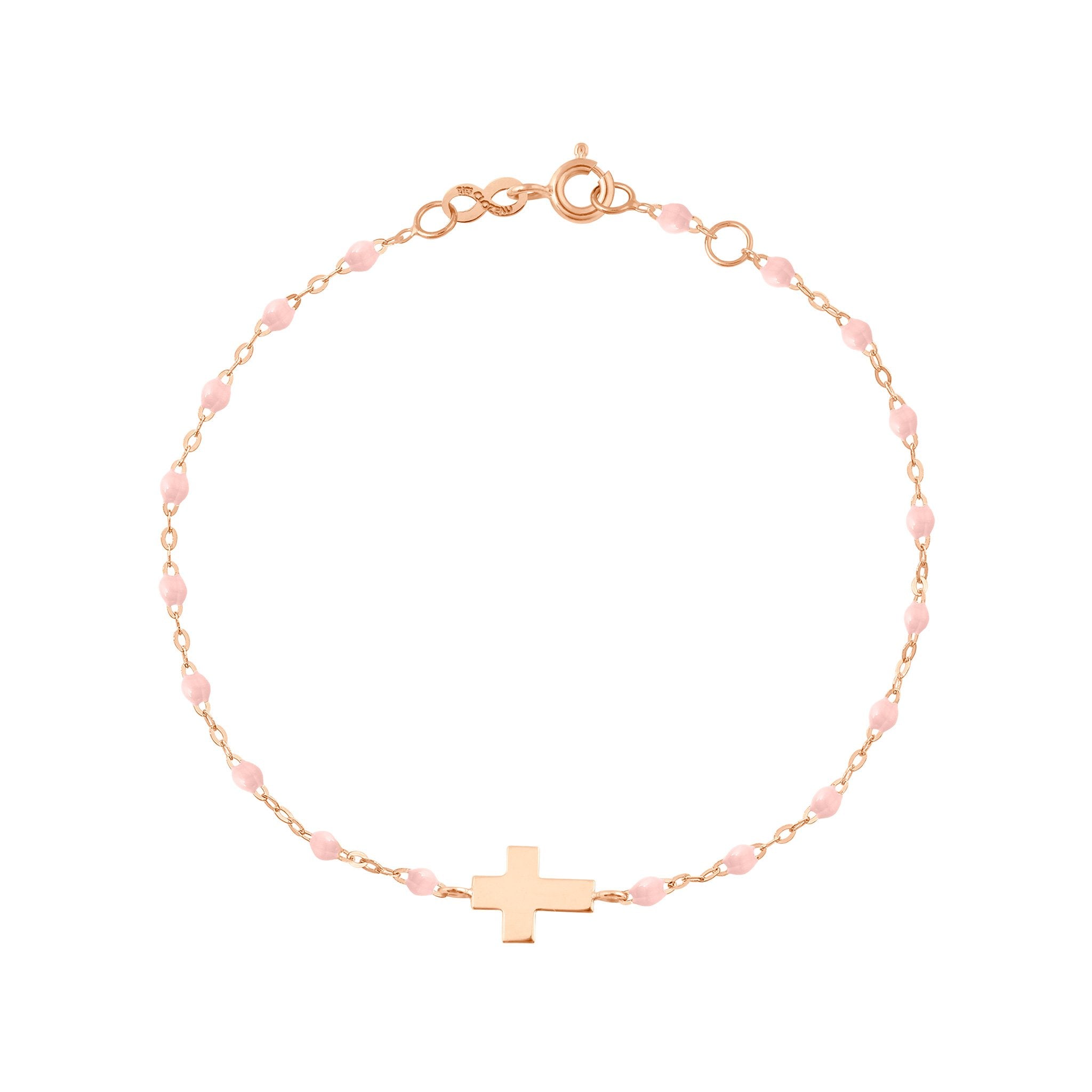 Gigi Clozeau - Cross Charm Classic Gigi Baby Pink bracelet, Rose Gold, 6.7"