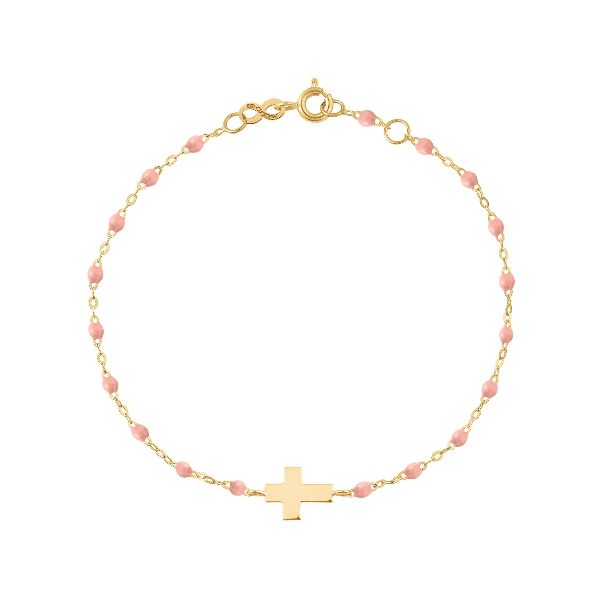 Gigi Clozeau - Cross Charm Classic Gigi Baby Pink bracelet, Yellow Gold, 6.7"