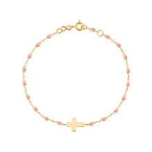 Gigi Clozeau - Cross Charm Classic Gigi Baby Pink bracelet, Yellow Gold, 6.7"
