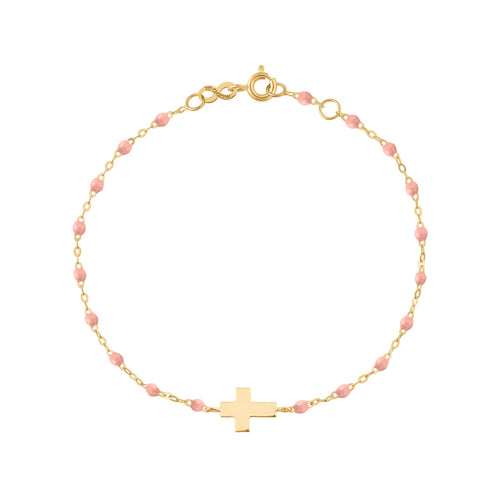 Gigi Clozeau - Cross Charm Classic Gigi Baby Pink bracelet, Yellow Gold, 6.7