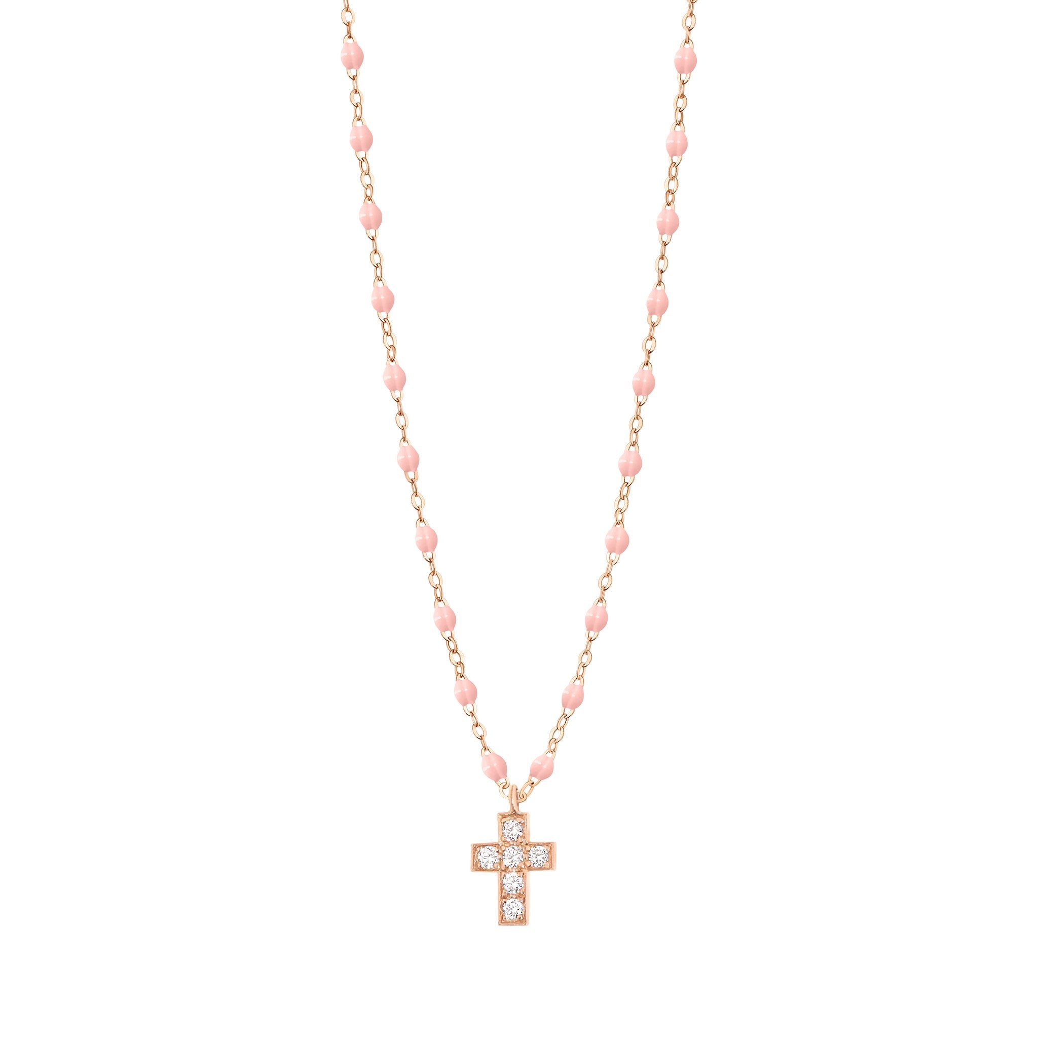 Gigi Clozeau - Cross Charm Classic Gigi Baby Pink diamond necklace, Rose Gold, 16.5"