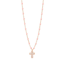 Gigi Clozeau - Cross Charm Classic Gigi Baby Pink diamond necklace, Rose Gold, 16.5"