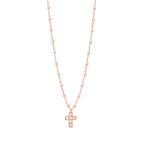 Gigi Clozeau - Cross Charm Classic Gigi Baby Pink diamond necklace, Rose Gold, 16.5