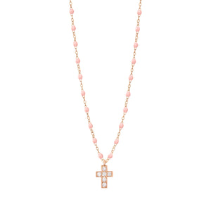 Gigi Clozeau - Cross Charm Classic Gigi Baby Pink diamond necklace, Rose Gold, 16.5"