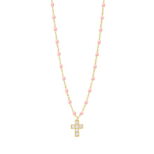 Gigi Clozeau - Cross Charm Classic Gigi Baby Pink diamond necklace, Yellow Gold, 16.5"