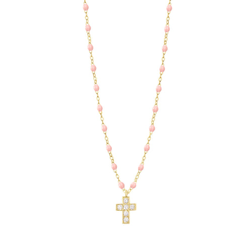 Gigi Clozeau - Cross Charm Classic Gigi Baby Pink diamond necklace, Yellow Gold, 16.5