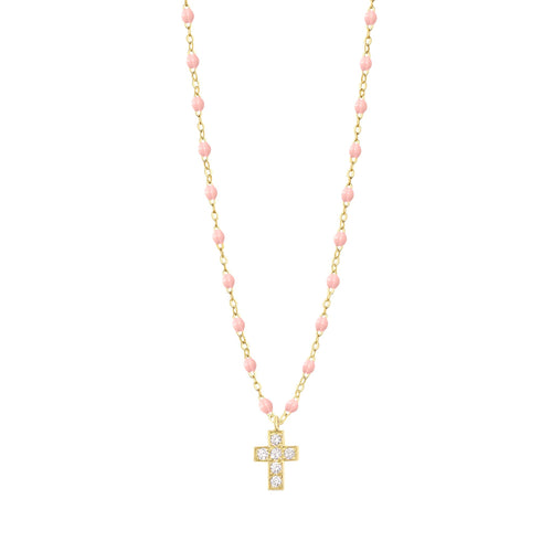 Gigi Clozeau - Cross Charm Classic Gigi Baby Pink diamond necklace, Yellow Gold, 16.5