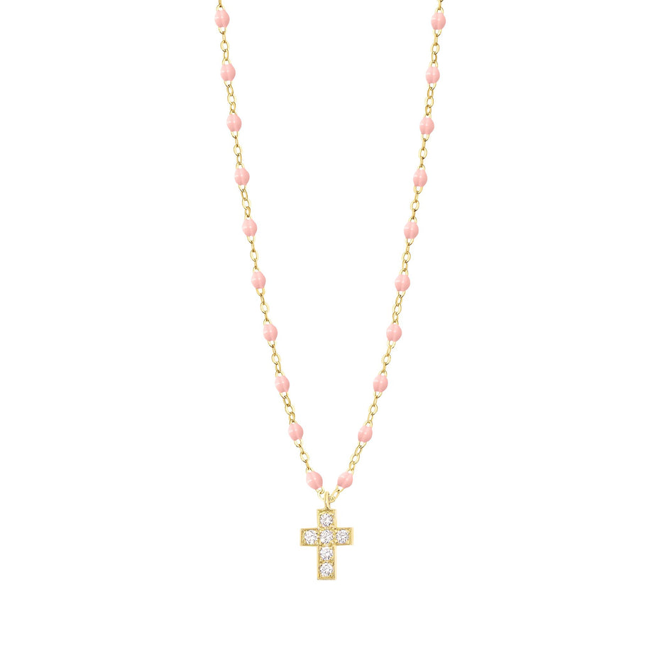 Gigi Clozeau - Cross Charm Classic Gigi Baby Pink diamond necklace, Yellow Gold, 16.5