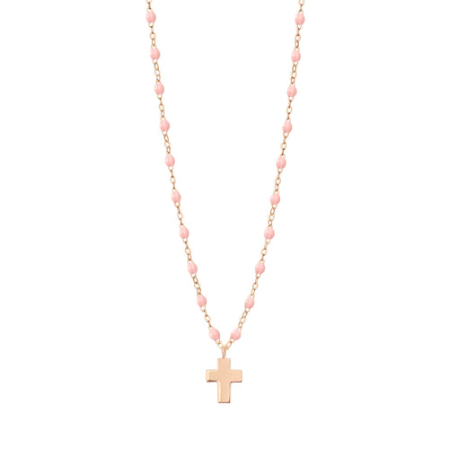 Gigi Clozeau - Cross Charm Classic Gigi Baby Pink necklace, Rose Gold, 16.5