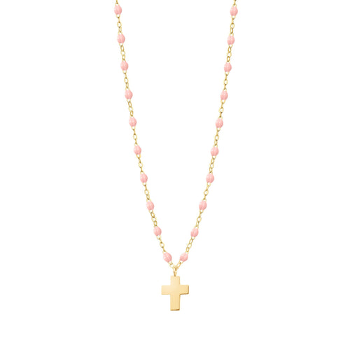 Gigi Clozeau - Cross Charm Classic Gigi Baby Pink necklace, Yellow Gold, 16.5