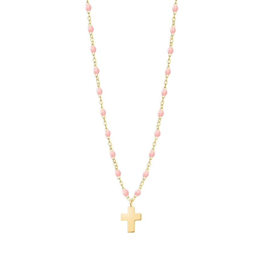 Gigi Clozeau - Cross Charm Classic Gigi Baby Pink necklace, Yellow Gold, 16.5