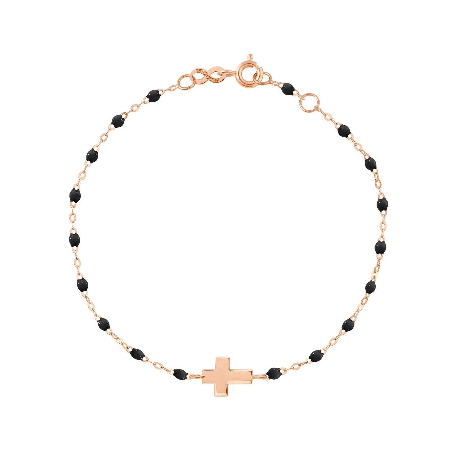 Gigi Clozeau - Cross Charm Classic Gigi Black bracelet, Rose Gold, 6.7"