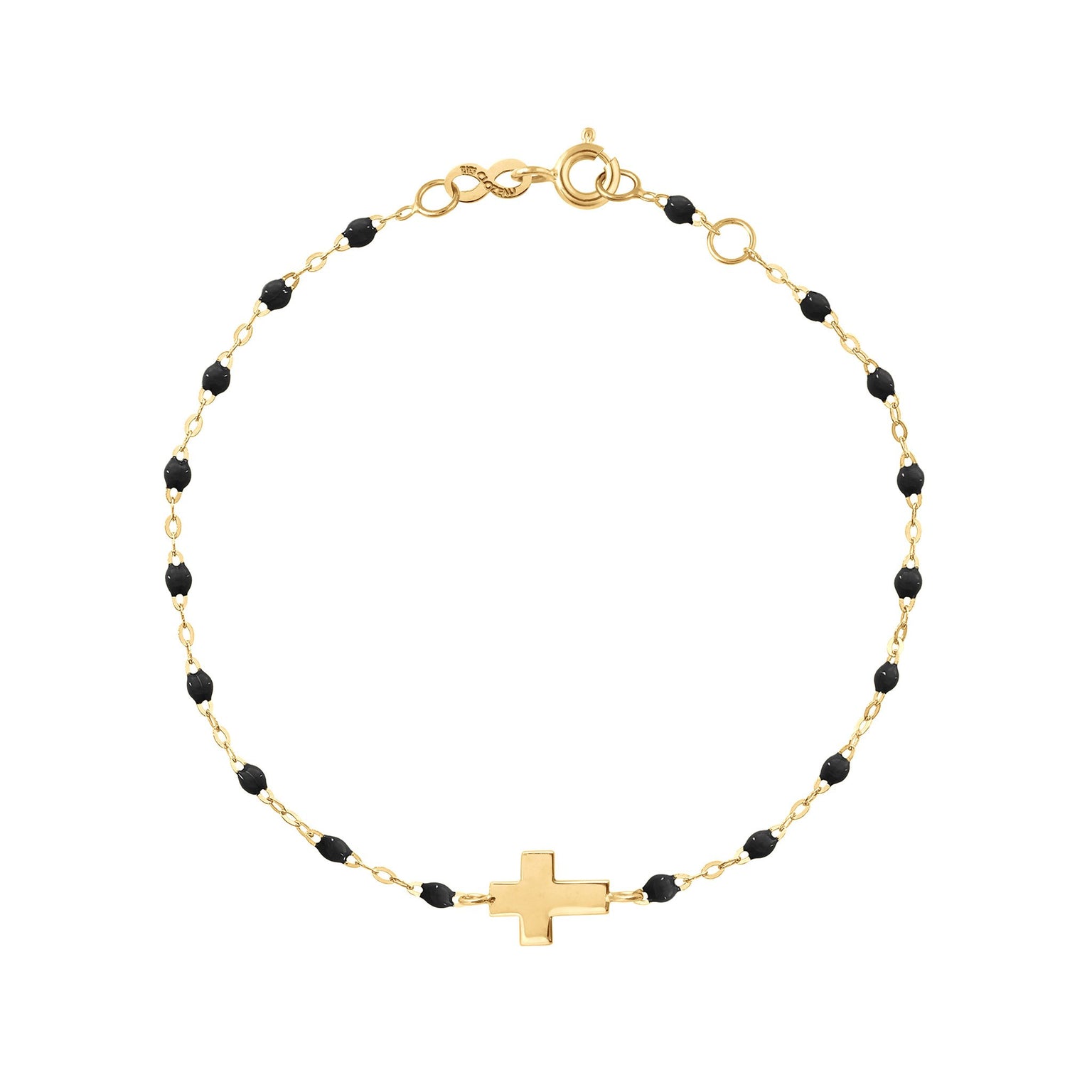 Gigi Clozeau - Cross Charm Classic Gigi Black bracelet, Yellow Gold, 6.7"