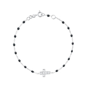Gigi Clozeau - Cross Charm Classic Gigi Black diamond bracelet, White Gold, 6.7"