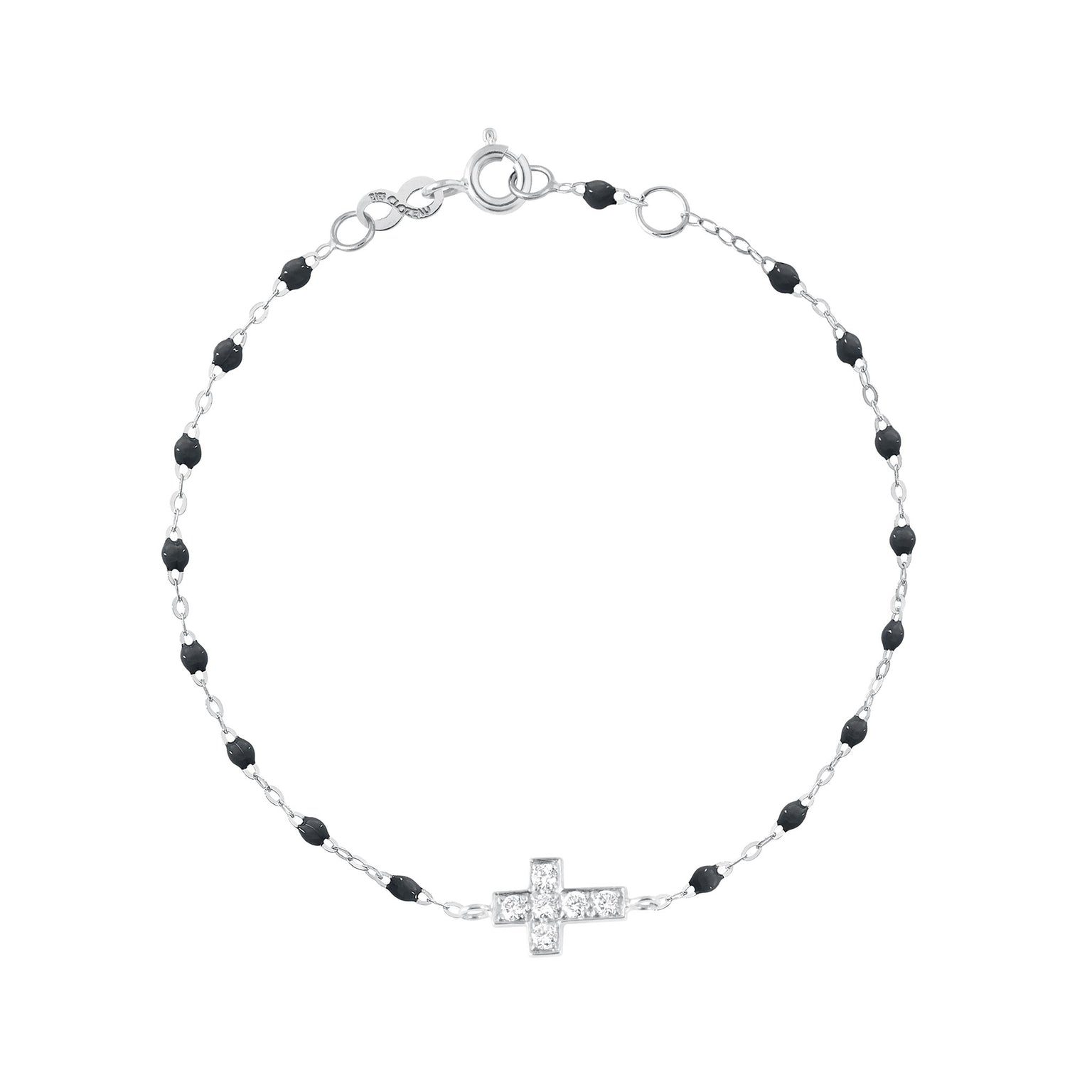 Gigi Clozeau - Cross Charm Classic Gigi Black diamond bracelet, White Gold, 6.7"