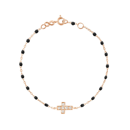 Gigi Clozeau - Cross Charm Classic Gigi Black diamond bracelet, Rose Gold, 6.7