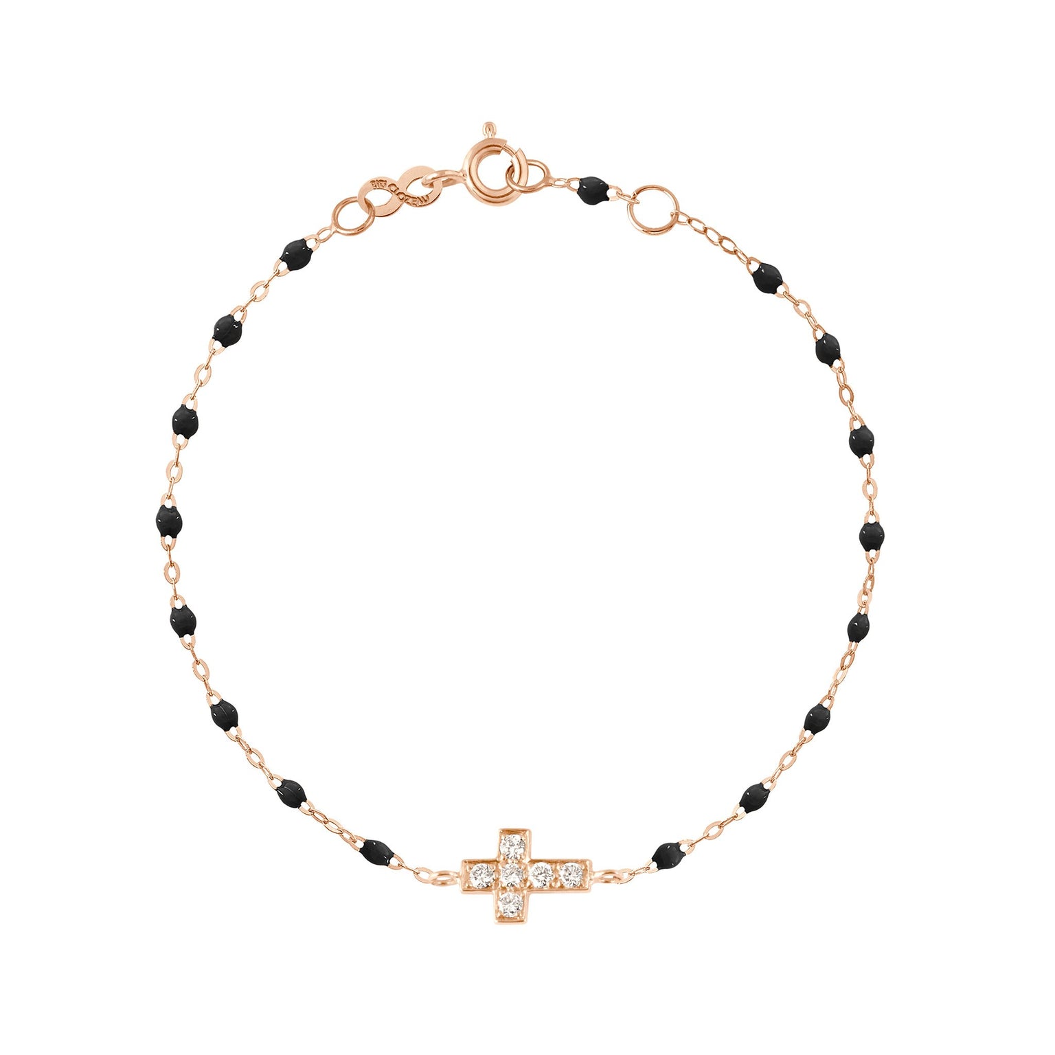 Gigi Clozeau - Cross Charm Classic Gigi Black diamond bracelet, Rose Gold, 6.7"