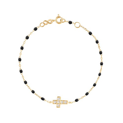 Gigi Clozeau - Cross Charm Classic Gigi Black diamond bracelet, Yellow Gold, 6.7