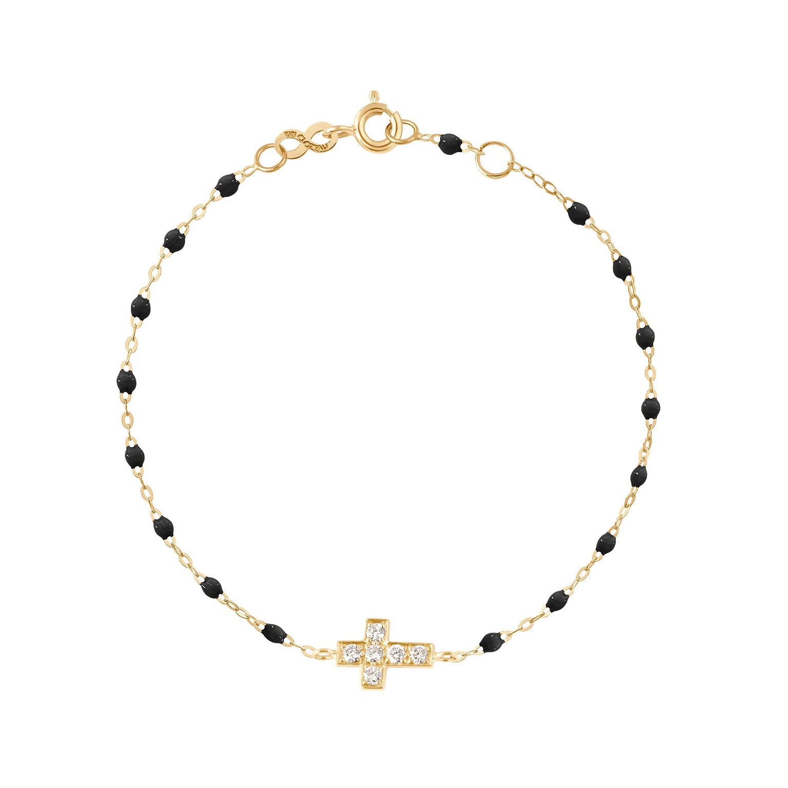 Gigi Clozeau - Cross Charm Classic Gigi Black diamond bracelet, Yellow Gold, 6.7"