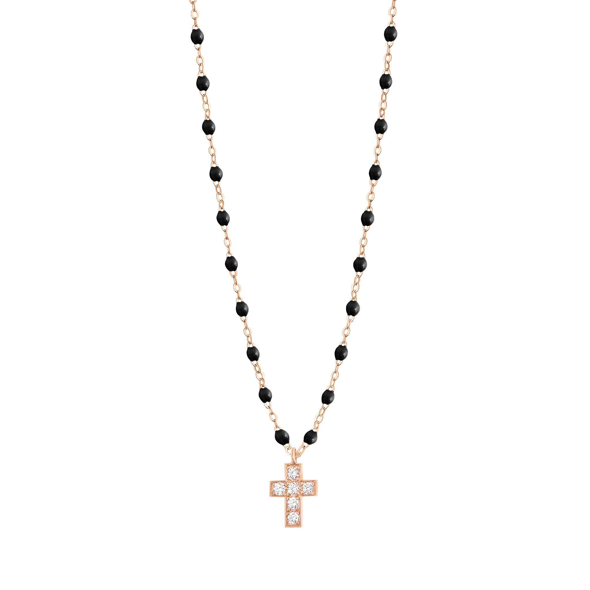 Gigi Clozeau - Cross Charm Classic Gigi Black diamond necklace, Rose Gold, 16.5"